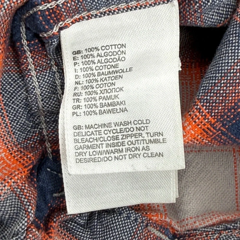 The North Face Button Down Mens XL Plaid Short Sleeve Cotton Orange Navy Plaid